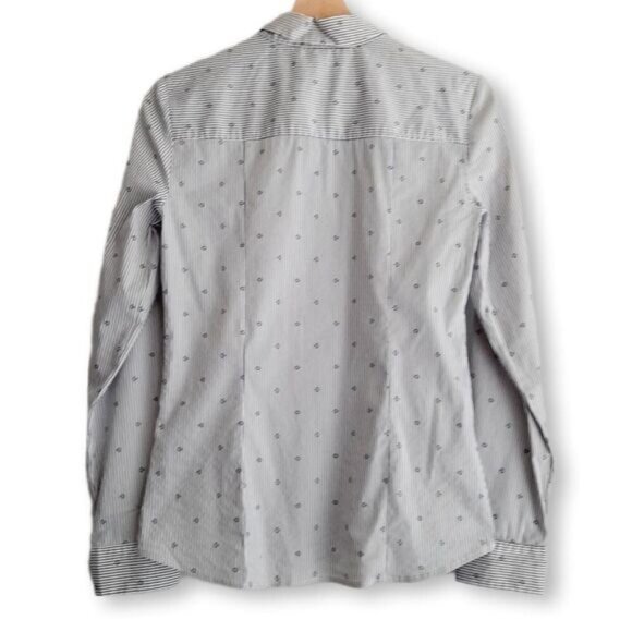 MANGO 1/4 Button Down Shirt White & Blue Stripe w/ Diamond Pattern Sz S - Picture 9 of 13